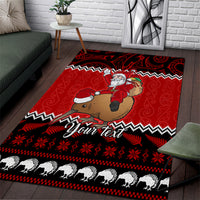 Personalised New Zealand Christmas Area Rug Kiwi Santa Claus Maori Meri Kirihimete LT9 Red - Polynesian Pride