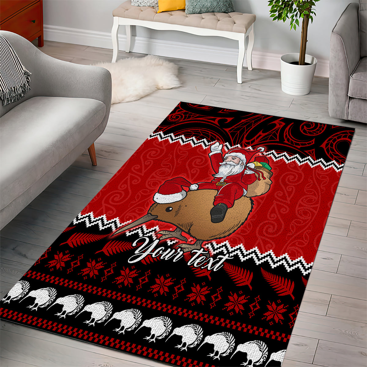 Personalised New Zealand Christmas Area Rug Kiwi Santa Claus Maori Meri Kirihimete LT9 - Polynesian Pride