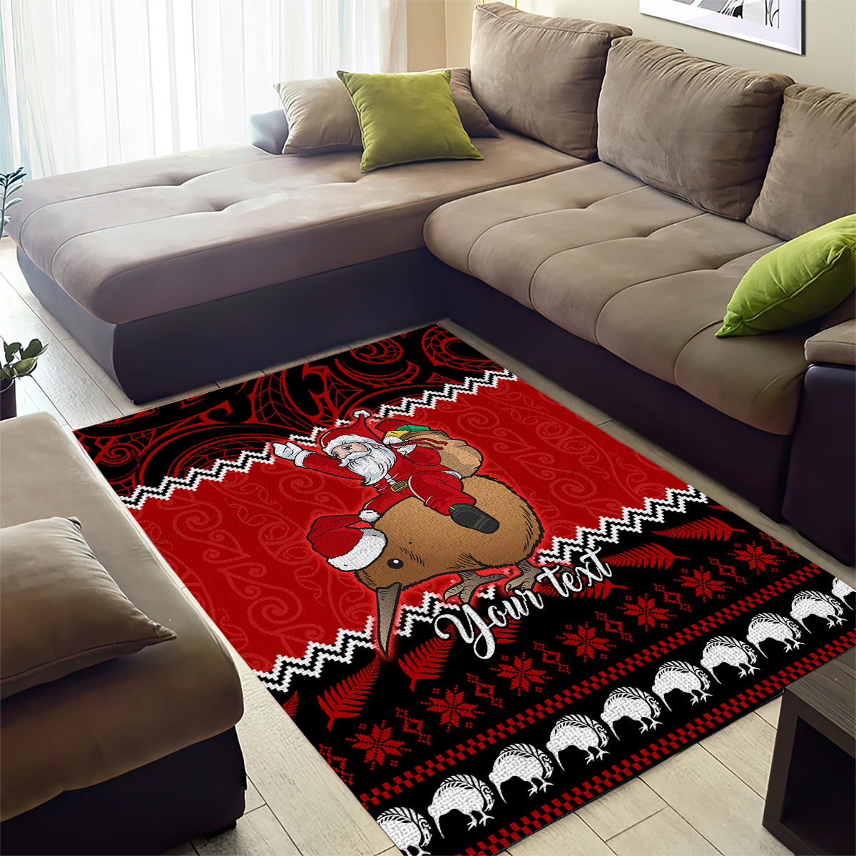 Personalised New Zealand Christmas Area Rug Kiwi Santa Claus Maori Meri Kirihimete LT9 - Polynesian Pride