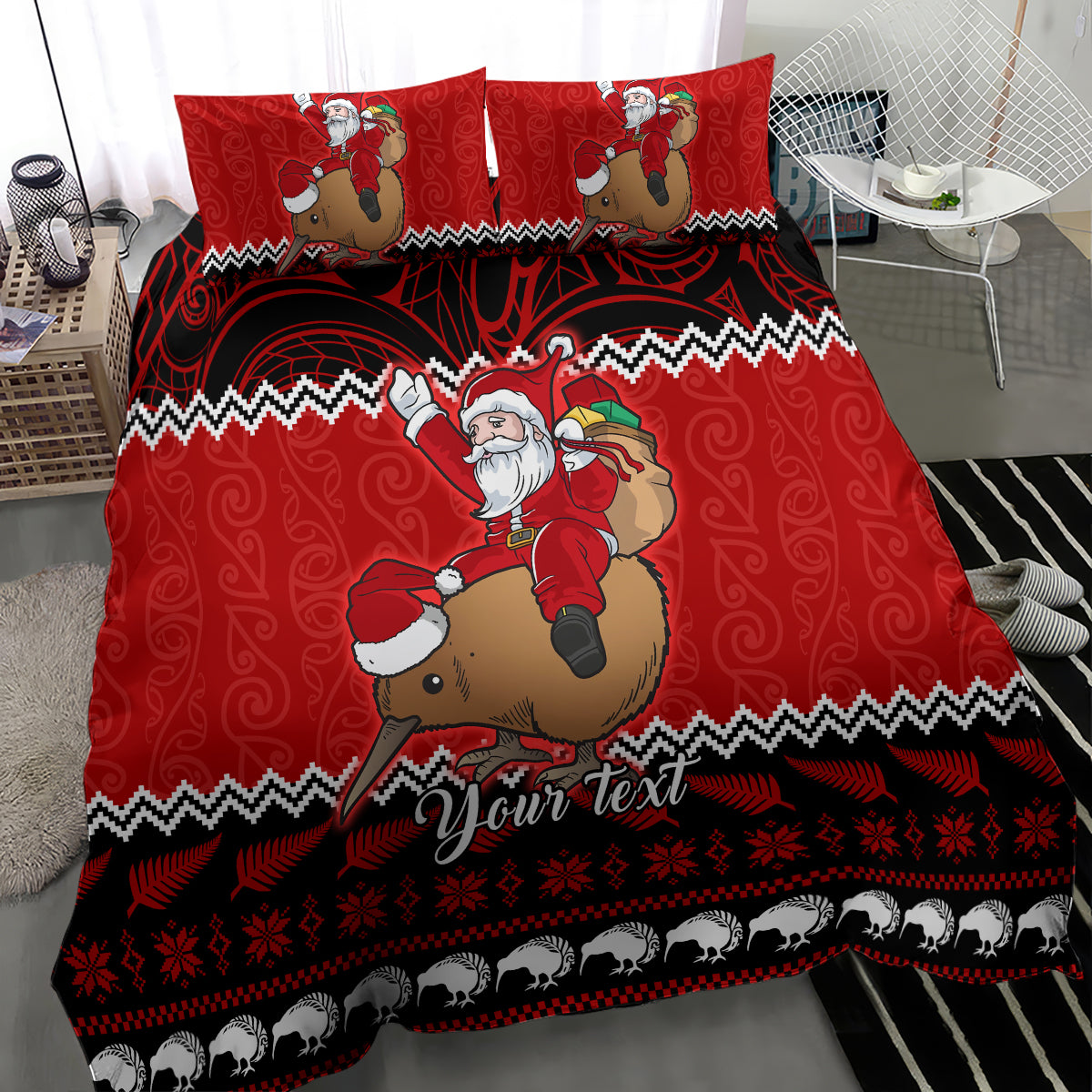 Personalised New Zealand Christmas Bedding Set Kiwi Santa Claus Maori Meri Kirihimete LT9 - Polynesian Pride