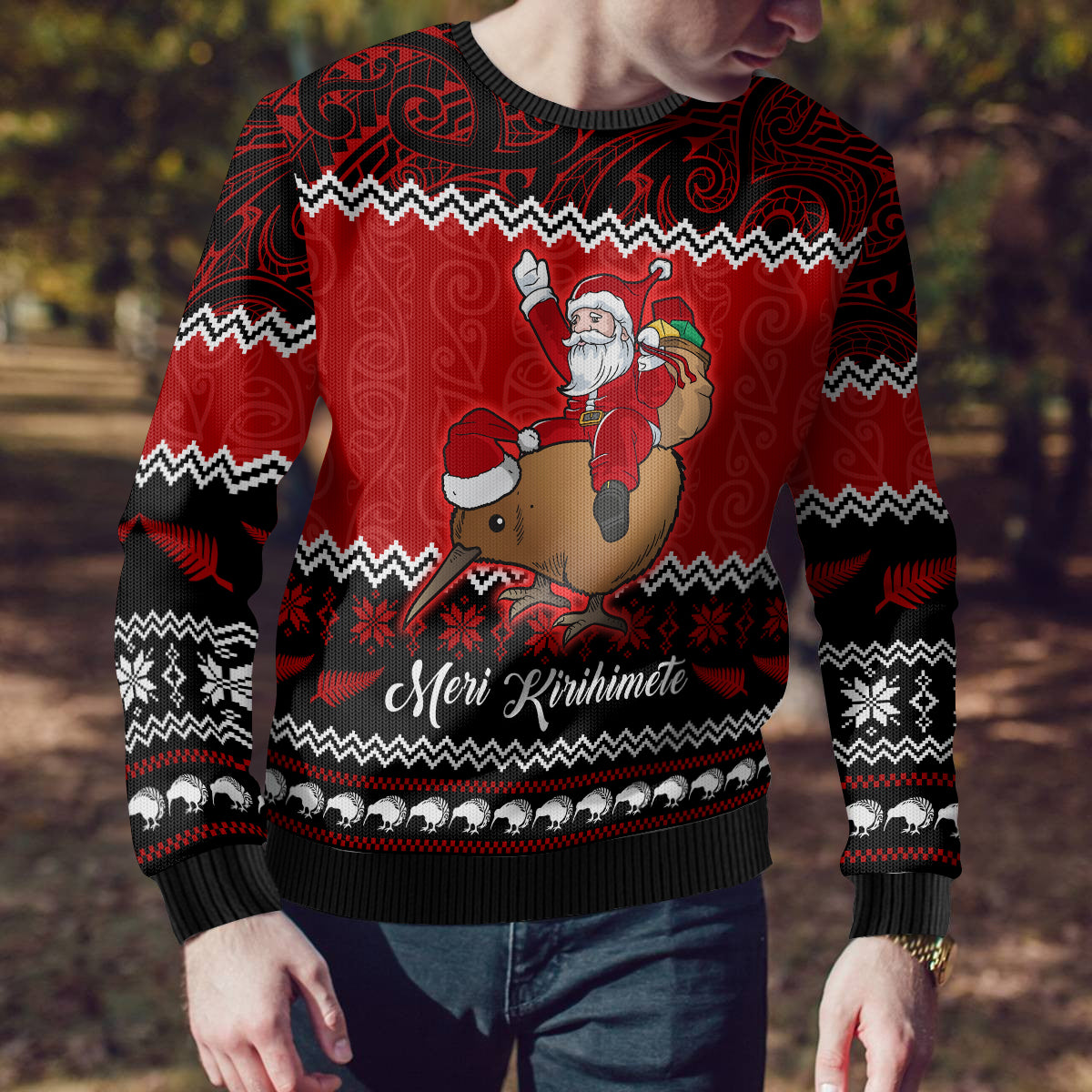Personalised New Zealand Christmas Ugly Christmas Sweater Kiwi Santa Claus Maori Meri Kirihimete LT9 - Polynesian Pride