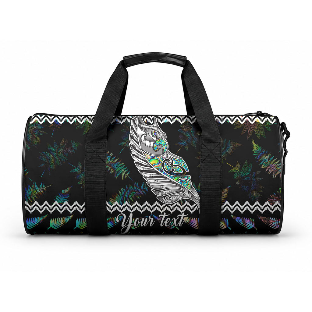 Personalised New Zealand Christmas Duffle Bag Maori Fern Manaia Meri Kirihimete with Papaua Shell LT9 One size Black - Polynesian Pride