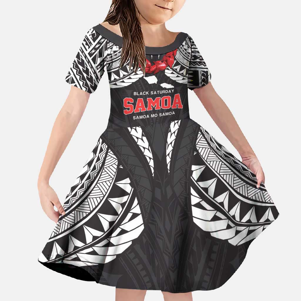 Samoa Black Saturday Family Matching Long Sleeve Bodycon Dress and Hawaiian Shirt Samoa mo Samoa with Black Ula Fala LT9 Daughter's Dress Black - Polynesian Pride
