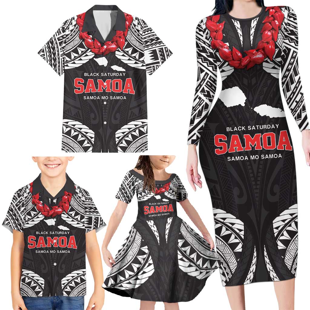 Samoa Black Saturday Family Matching Long Sleeve Bodycon Dress and Hawaiian Shirt Samoa mo Samoa with Black Ula Fala LT9 - Polynesian Pride