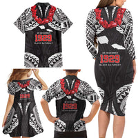 Samoa Black Saturday Family Matching Long Sleeve Bodycon Dress and Hawaiian Shirt Samoa mo Samoa with Black Ula Fala LT9 - Polynesian Pride