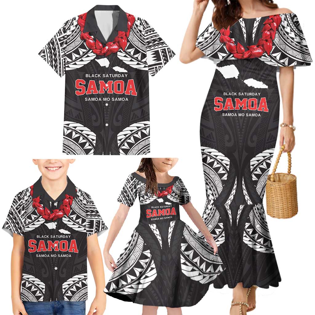 Samoa Black Saturday Family Matching Mermaid Dress and Hawaiian Shirt Samoa mo Samoa with Black Ula Fala LT9 - Polynesian Pride