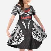 Samoa Black Saturday Family Matching Off The Shoulder Long Sleeve Dress and Hawaiian Shirt Samoa mo Samoa with Black Ula Fala LT9 Daughter's Dress Black - Polynesian Pride