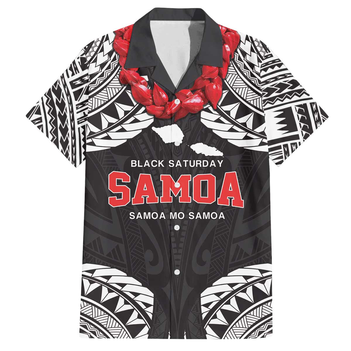 Samoa Black Saturday Family Matching Off The Shoulder Long Sleeve Dress and Hawaiian Shirt Samoa mo Samoa with Black Ula Fala LT9 Dad's Shirt - Short Sleeve Black - Polynesian Pride
