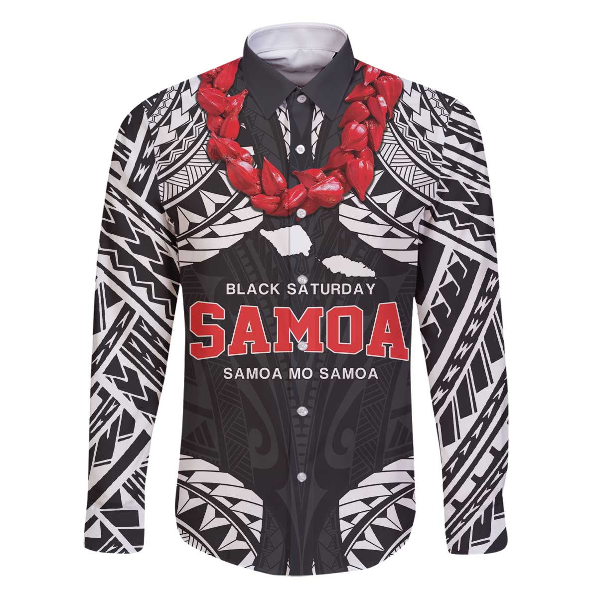 Samoa Black Saturday Family Matching Off The Shoulder Long Sleeve Dress and Hawaiian Shirt Samoa mo Samoa with Black Ula Fala LT9 Dad's Shirt - Long Sleeve Black - Polynesian Pride