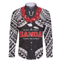 Samoa Black Saturday Family Matching Off The Shoulder Long Sleeve Dress and Hawaiian Shirt Samoa mo Samoa with Black Ula Fala LT9 Dad's Shirt - Long Sleeve Black - Polynesian Pride
