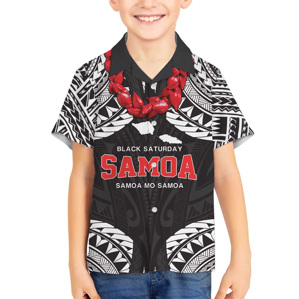 Samoa Black Saturday Family Matching Off The Shoulder Long Sleeve Dress and Hawaiian Shirt Samoa mo Samoa with Black Ula Fala LT9 Son's Shirt Black - Polynesian Pride