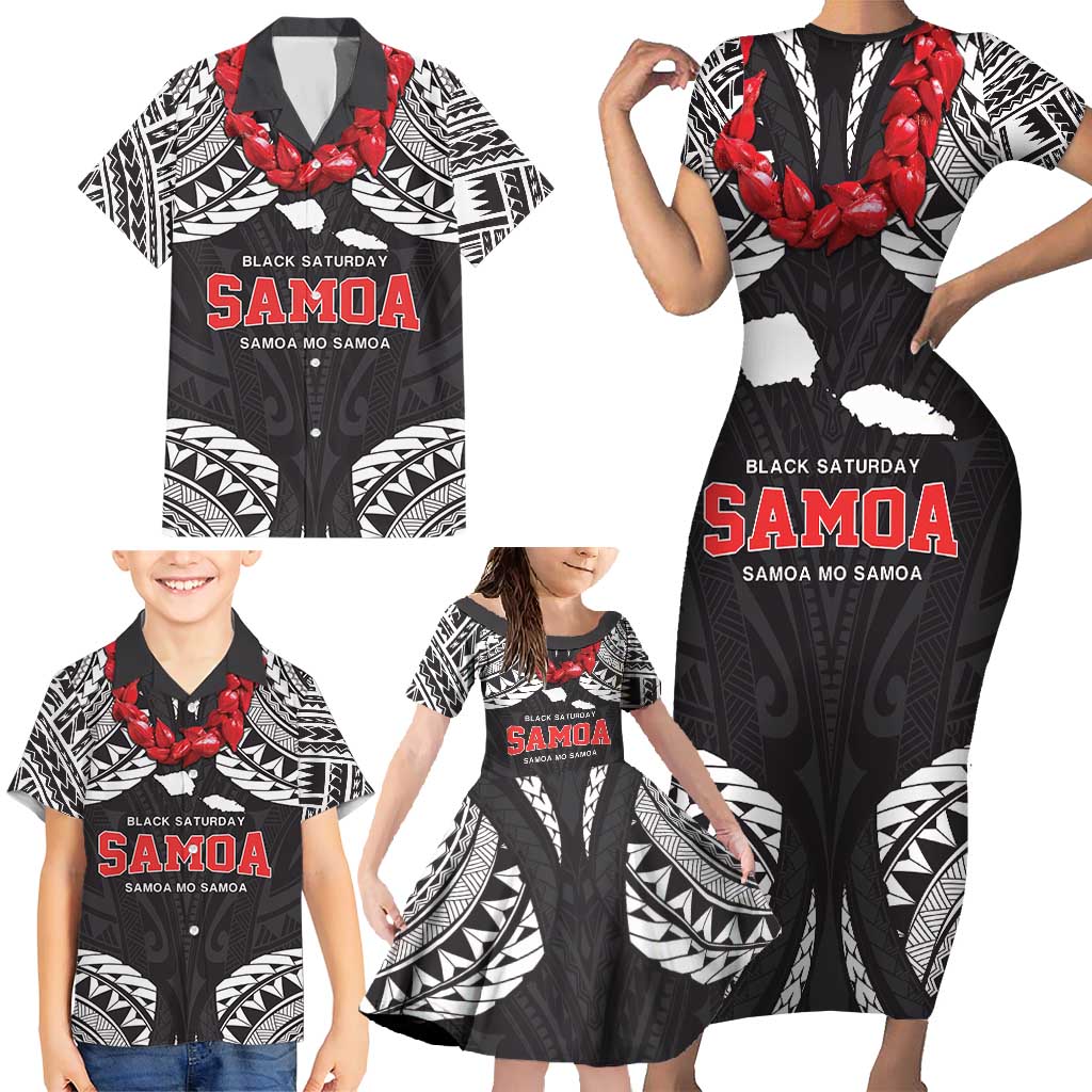 Samoa Black Saturday Family Matching Short Sleeve Bodycon Dress and Hawaiian Shirt Samoa mo Samoa with Black Ula Fala LT9 - Polynesian Pride