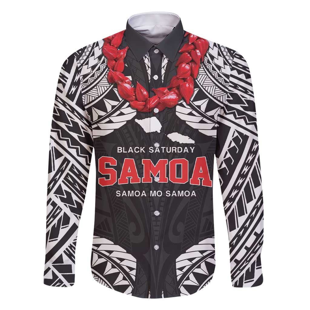 Samoa Black Saturday Family Matching Short Sleeve Bodycon Dress and Hawaiian Shirt Samoa mo Samoa with Black Ula Fala LT9 Dad's Shirt - Long Sleeve Black - Polynesian Pride