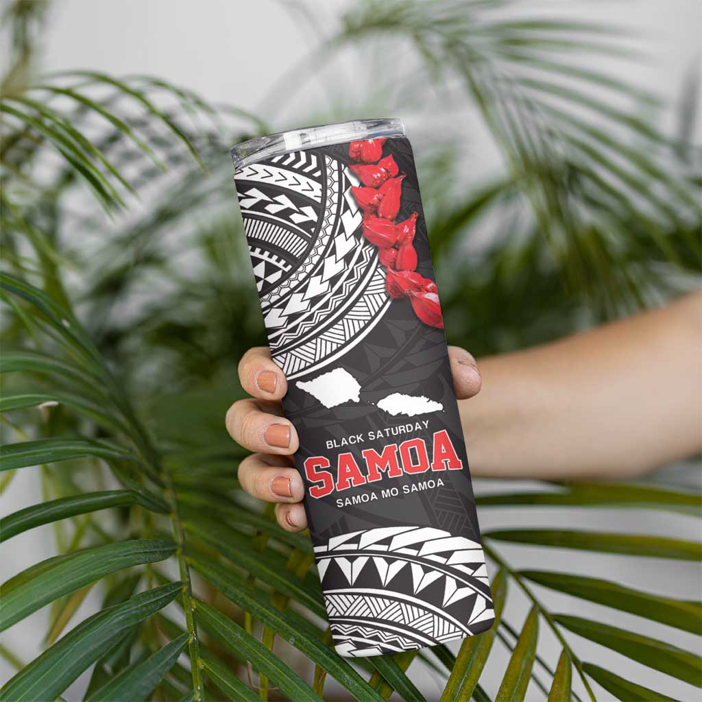 Samoa Black Saturday Skinny Tumbler Samoa mo Samoa with Black Ula Fala LT9 - Polynesian Pride