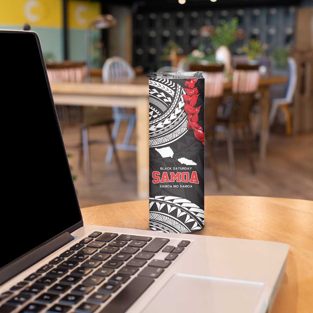 Samoa Black Saturday Skinny Tumbler Samoa mo Samoa with Black Ula Fala LT9 - Polynesian Pride