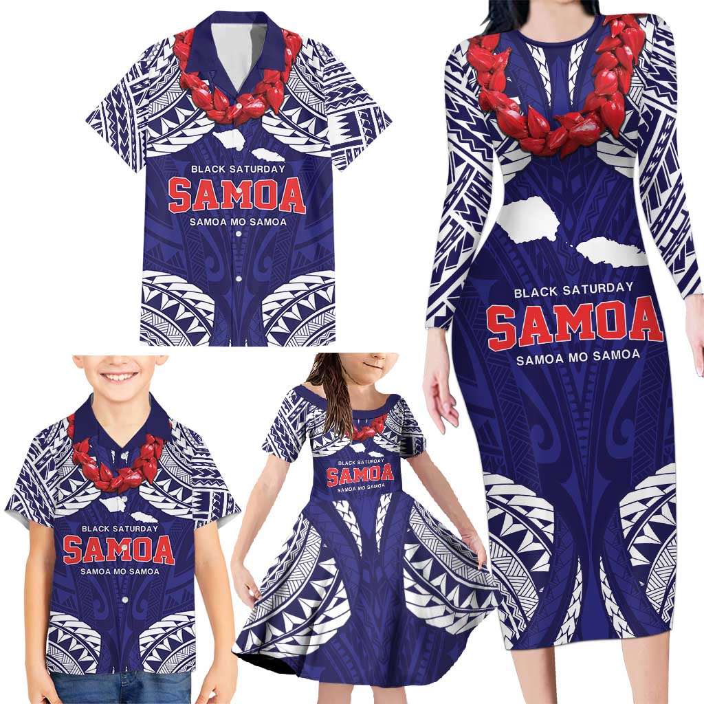 Samoa Black Saturday Family Matching Long Sleeve Bodycon Dress and Hawaiian Shirt Samoa mo Samoa with Blue Ula Fala LT9 - Polynesian Pride