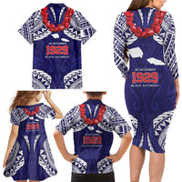 Samoa Black Saturday Family Matching Long Sleeve Bodycon Dress and Hawaiian Shirt Samoa mo Samoa with Blue Ula Fala LT9 - Polynesian Pride