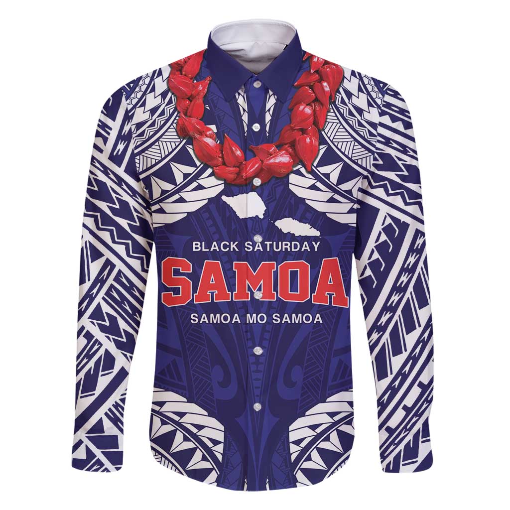 Samoa Black Saturday Family Matching Long Sleeve Bodycon Dress and Hawaiian Shirt Samoa mo Samoa with Blue Ula Fala LT9 Dad's Shirt - Long Sleeve Blue - Polynesian Pride