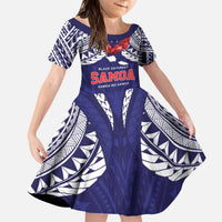 Samoa Black Saturday Family Matching Off The Shoulder Long Sleeve Dress and Hawaiian Shirt Samoa mo Samoa with Blue Ula Fala LT9 Daughter's Dress Blue - Polynesian Pride