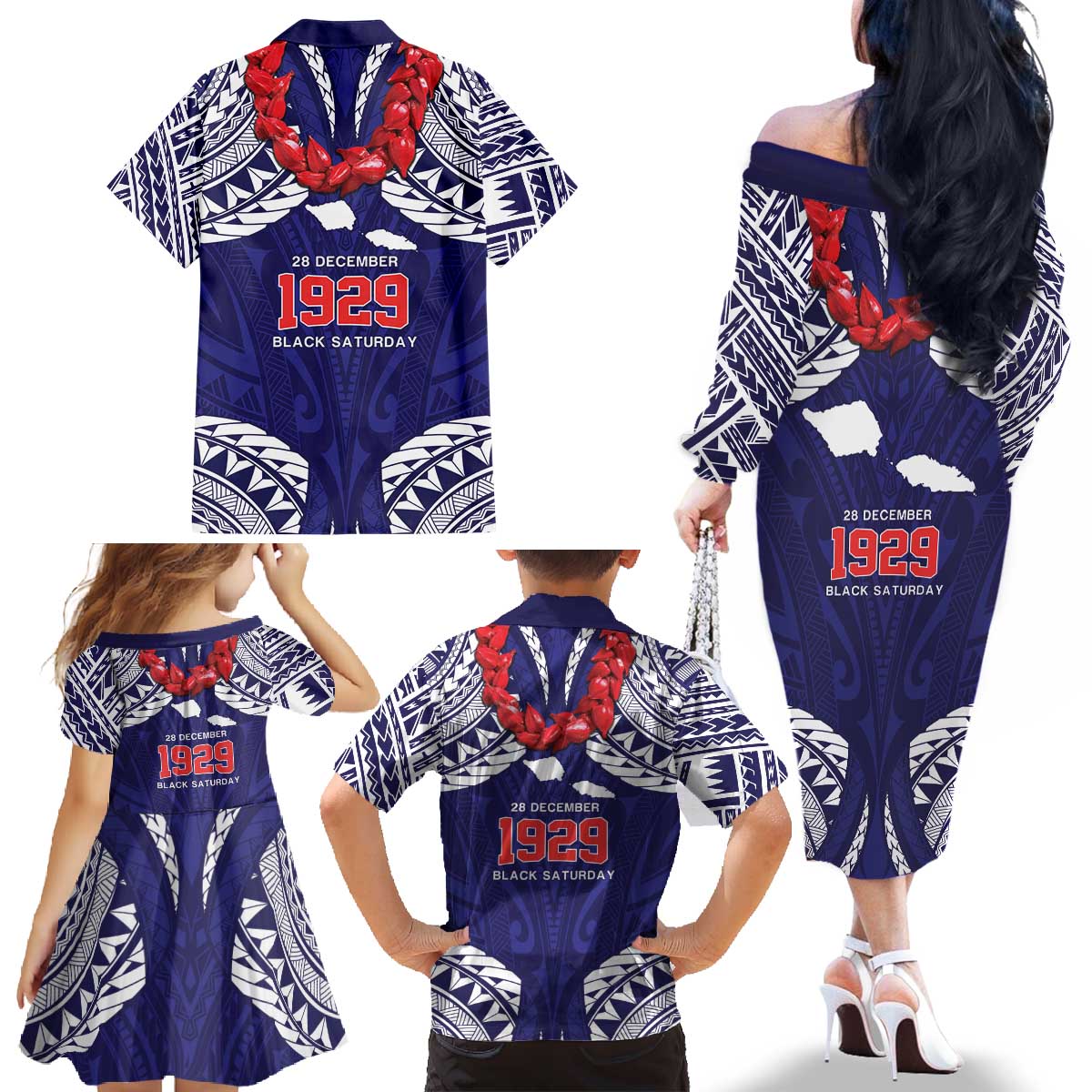 Samoa Black Saturday Family Matching Off The Shoulder Long Sleeve Dress and Hawaiian Shirt Samoa mo Samoa with Blue Ula Fala LT9 - Polynesian Pride