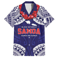 Samoa Black Saturday Family Matching Off The Shoulder Long Sleeve Dress and Hawaiian Shirt Samoa mo Samoa with Blue Ula Fala LT9 Dad's Shirt - Short Sleeve Blue - Polynesian Pride