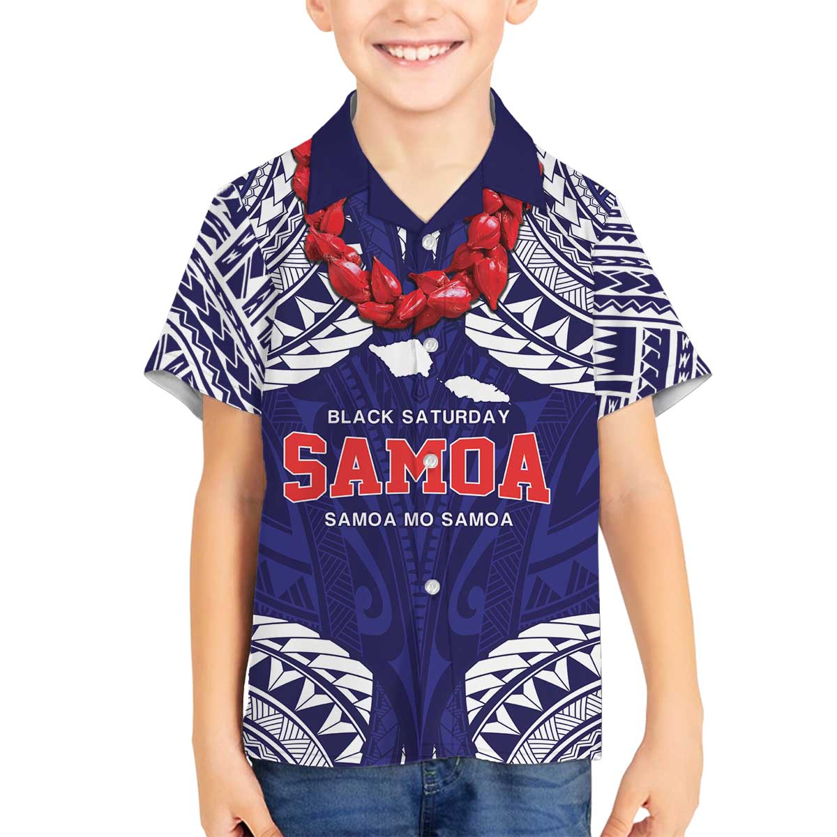 Samoa Black Saturday Family Matching Off The Shoulder Long Sleeve Dress and Hawaiian Shirt Samoa mo Samoa with Blue Ula Fala LT9 Son's Shirt Blue - Polynesian Pride