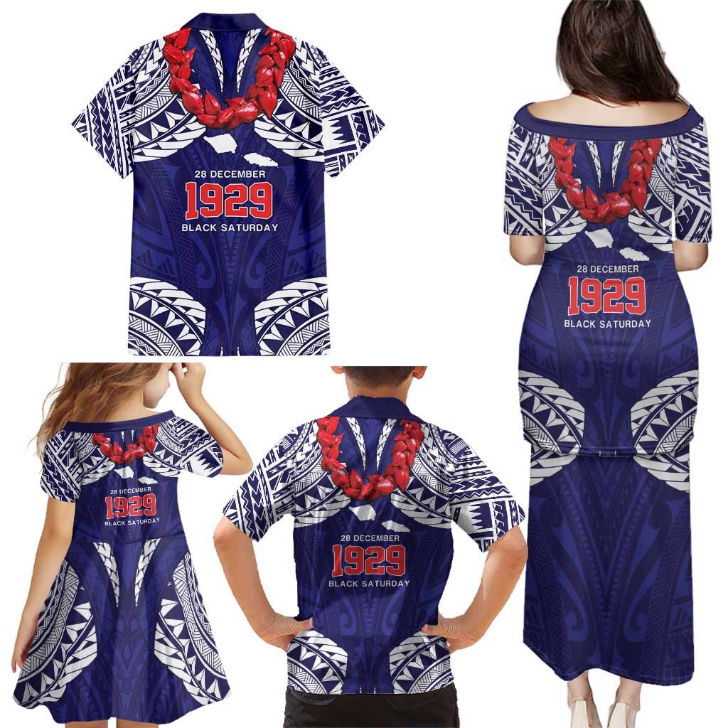 Samoa Black Saturday Family Matching Puletasi and Hawaiian Shirt Samoa mo Samoa with Blue Ula Fala