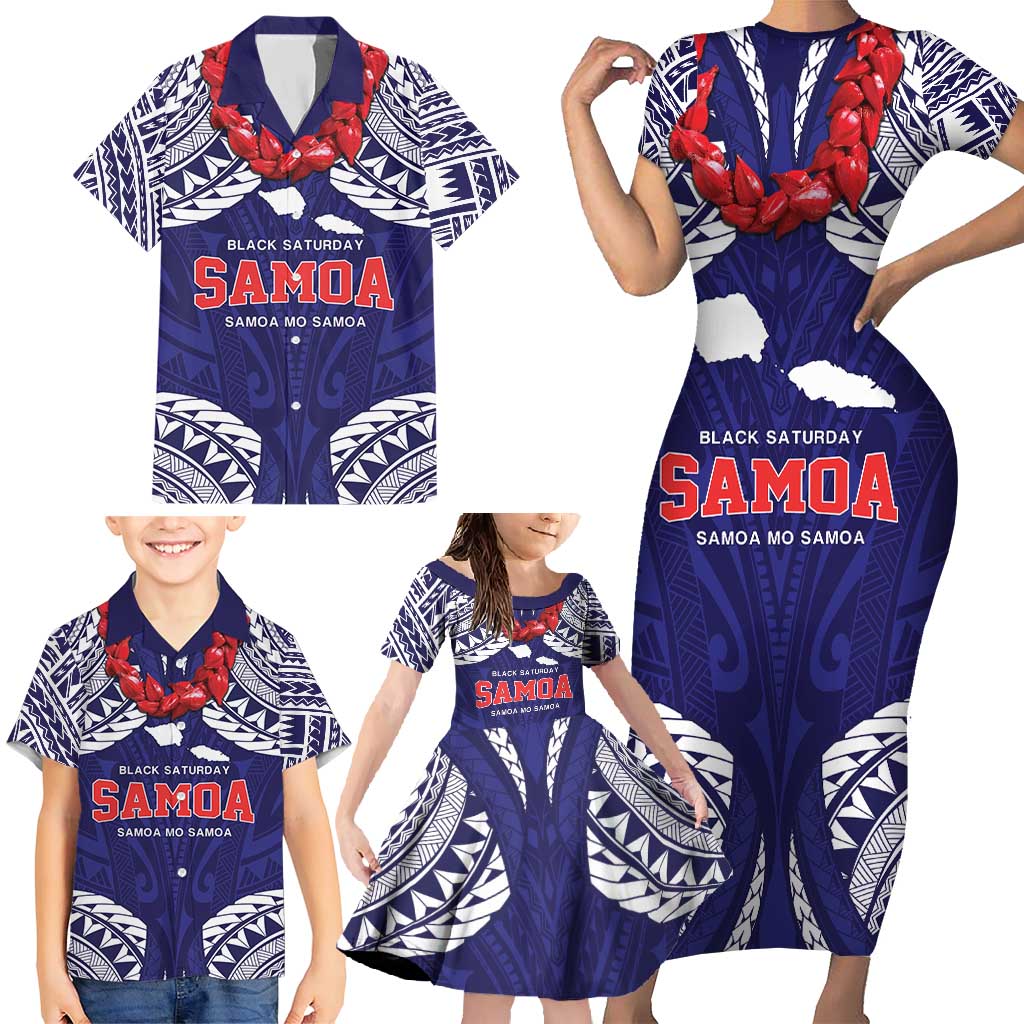 Samoa Black Saturday Family Matching Short Sleeve Bodycon Dress and Hawaiian Shirt Samoa mo Samoa with Blue Ula Fala LT9 - Polynesian Pride
