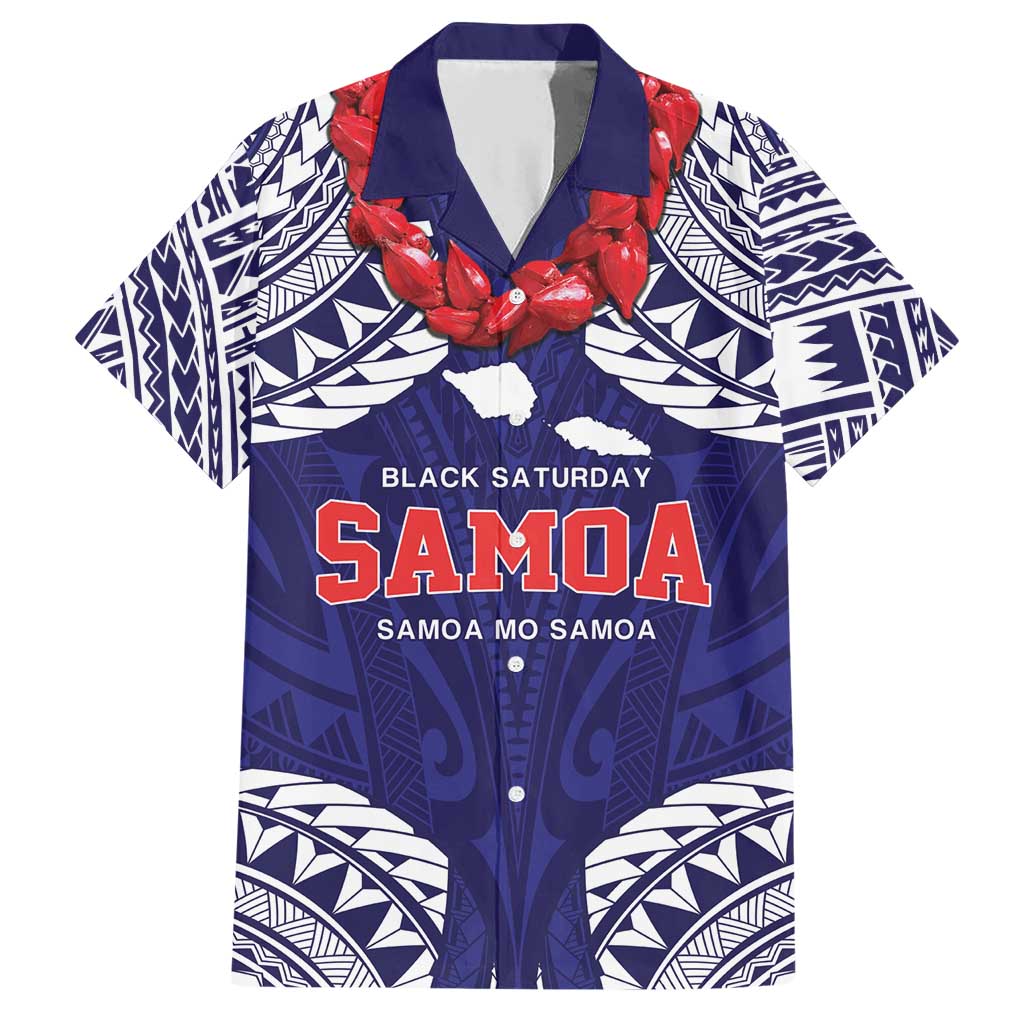 Samoa Black Saturday Family Matching Short Sleeve Bodycon Dress and Hawaiian Shirt Samoa mo Samoa with Blue Ula Fala LT9 Dad's Shirt - Short Sleeve Blue - Polynesian Pride