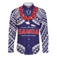Samoa Black Saturday Family Matching Short Sleeve Bodycon Dress and Hawaiian Shirt Samoa mo Samoa with Blue Ula Fala LT9 Dad's Shirt - Long Sleeve Blue - Polynesian Pride