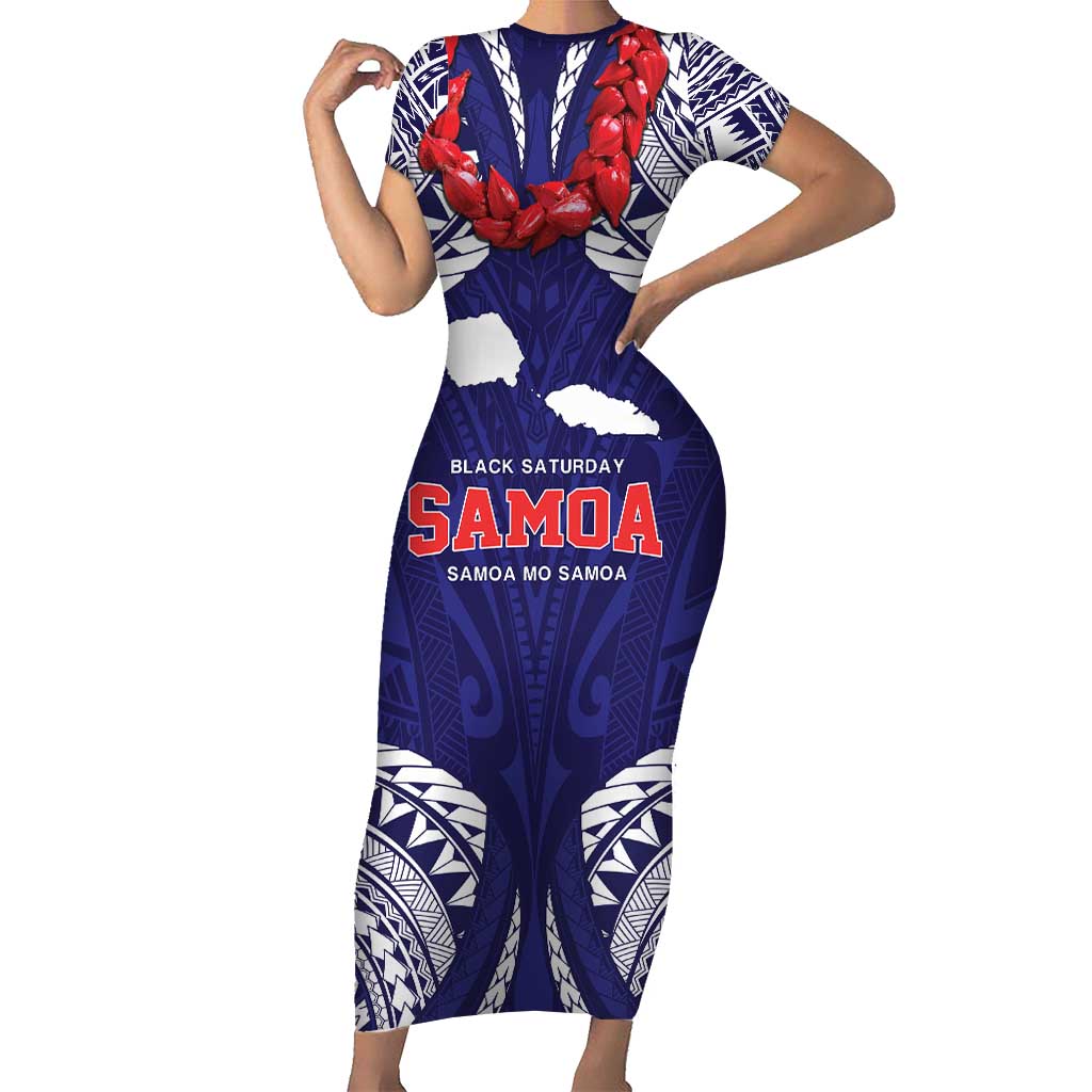 Samoa Black Saturday Family Matching Short Sleeve Bodycon Dress and Hawaiian Shirt Samoa mo Samoa with Blue Ula Fala LT9 Mom's Dress Blue - Polynesian Pride