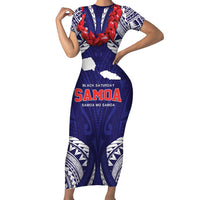 Samoa Black Saturday Family Matching Short Sleeve Bodycon Dress and Hawaiian Shirt Samoa mo Samoa with Blue Ula Fala LT9 Mom's Dress Blue - Polynesian Pride
