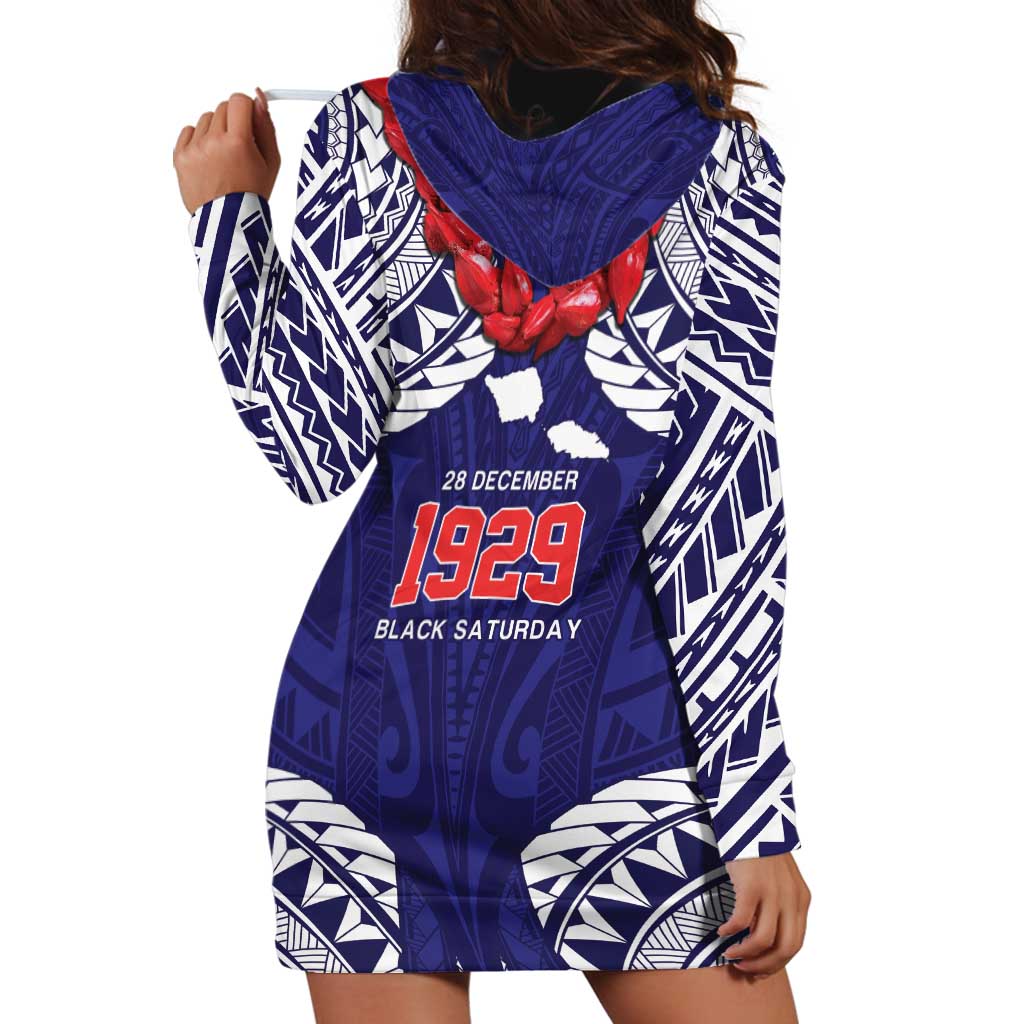 Samoa Black Saturday Hoodie Dress Samoa mo Samoa with Blue Ula Fala LT9 - Polynesian Pride