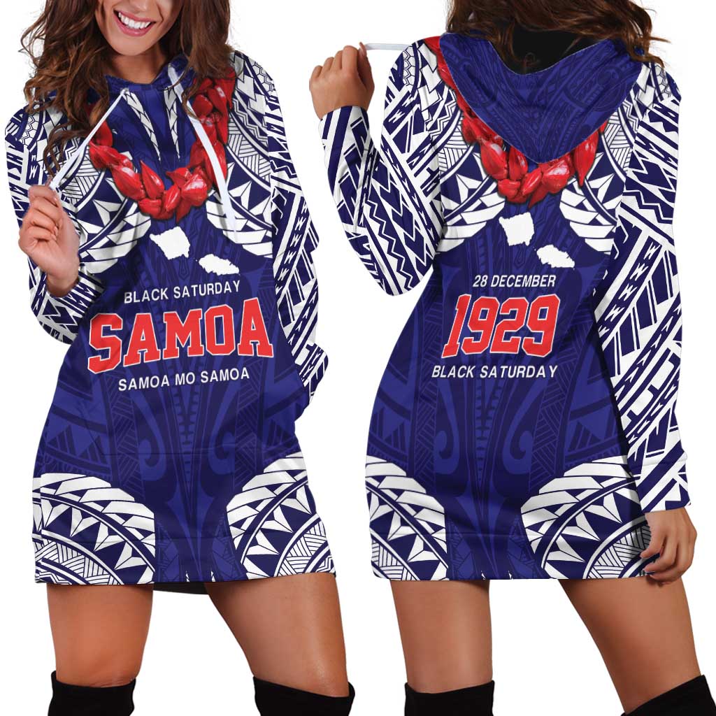 Samoa Black Saturday Hoodie Dress Samoa mo Samoa with Blue Ula Fala LT9 - Polynesian Pride