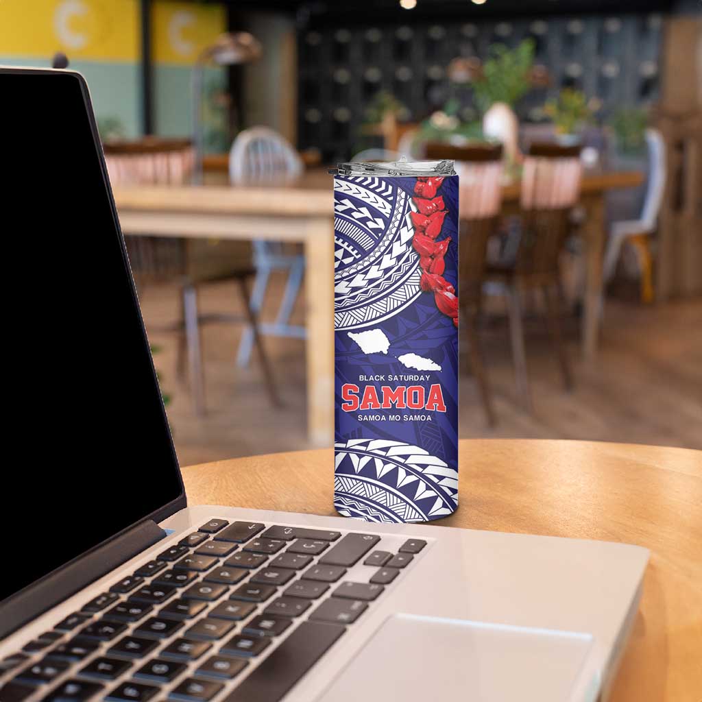 Samoa Black Saturday Skinny Tumbler Samoa mo Samoa with Blue Ula Fala