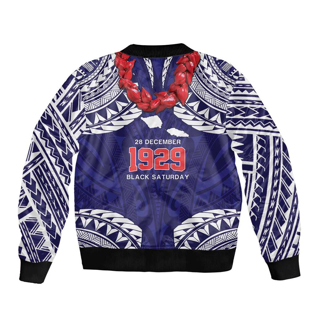 Samoa Black Saturday Sleeve Zip Bomber Jacket Samoa mo Samoa with Blue Ula Fala