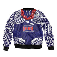 Samoa Black Saturday Sleeve Zip Bomber Jacket Samoa mo Samoa with Blue Ula Fala