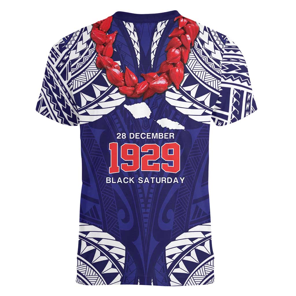 Samoa Black Saturday Women V-Neck T-Shirt Samoa mo Samoa with Blue Ula Fala
