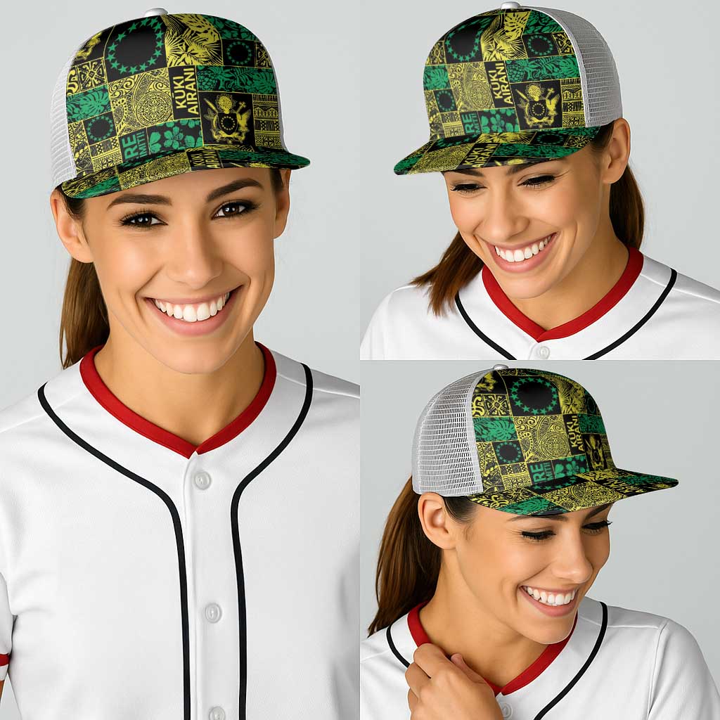 Cook Islands Mere Kiritimiti Baseball Net Cap Pacific Patchwork Xmas Vibes - Polynesian Pride
