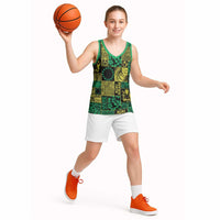 Cook Islands Mere Kiritimiti Basketball Jersey Pacific Patchwork Xmas Vibes - Polynesian Pride
