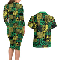 Cook Islands Mere Kiritimiti Couples Matching Long Sleeve Bodycon Dress and Hawaiian Shirt Pacific Patchwork Xmas Vibes - Polynesian Pride