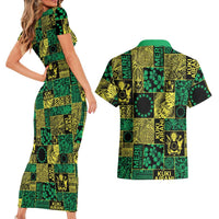 Cook Islands Mere Kiritimiti Couples Matching Short Sleeve Bodycon Dress and Hawaiian Shirt Pacific Patchwork Xmas Vibes - Polynesian Pride