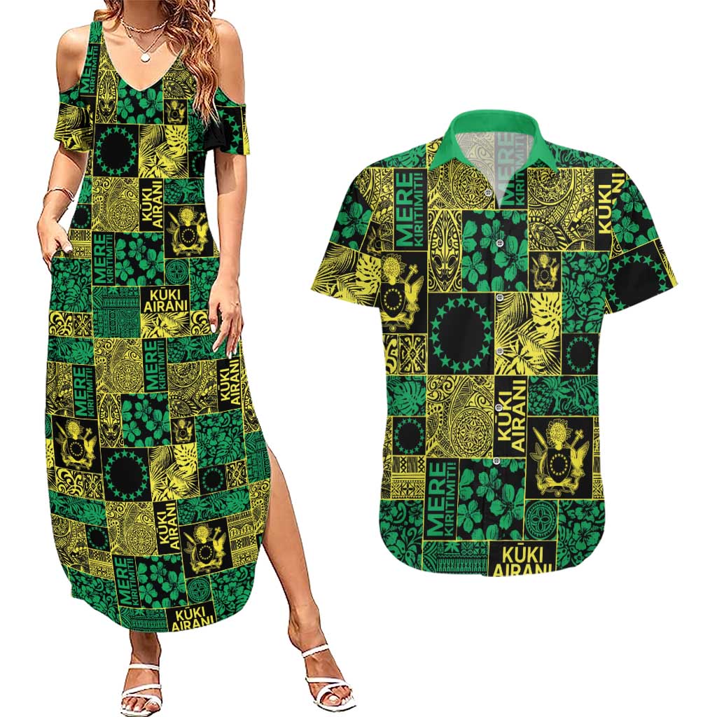 Cook Islands Mere Kiritimiti Couples Matching Summer Maxi Dress and Hawaiian Shirt Pacific Patchwork Xmas Vibes - Polynesian Pride