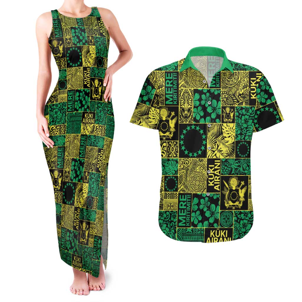 Cook Islands Mere Kiritimiti Couples Matching Tank Maxi Dress and Hawaiian Shirt Pacific Patchwork Xmas Vibes - Polynesian Pride