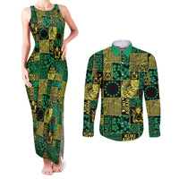 Cook Islands Mere Kiritimiti Couples Matching Tank Maxi Dress and Long Sleeve Button Shirt Pacific Patchwork Xmas Vibes - Polynesian Pride