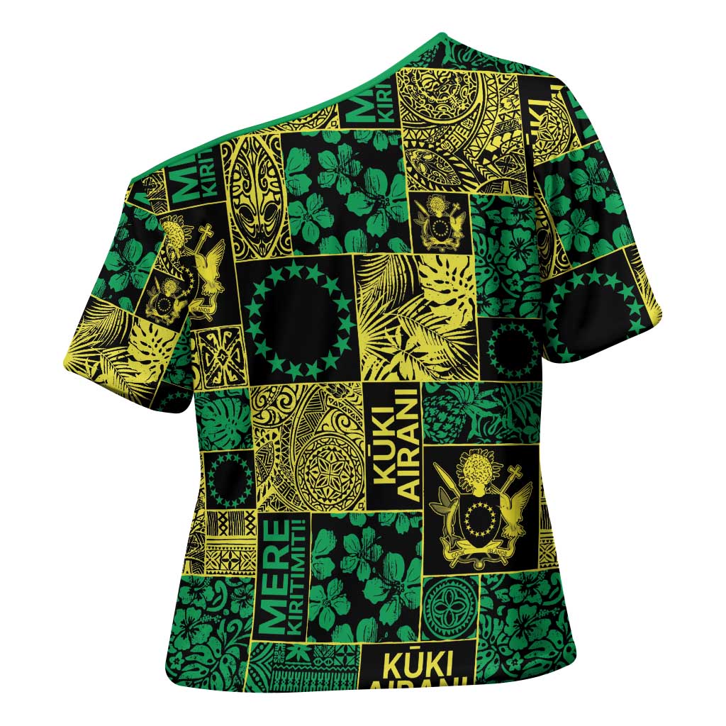 Cook Islands Mere Kiritimiti Cross Shoulder Shirt Pacific Patchwork Xmas Vibes - Polynesian Pride