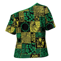 Cook Islands Mere Kiritimiti Cross Shoulder Shirt Pacific Patchwork Xmas Vibes - Polynesian Pride