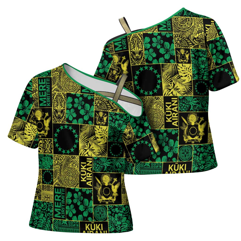 Cook Islands Mere Kiritimiti Cross Shoulder Shirt Pacific Patchwork Xmas Vibes - Polynesian Pride