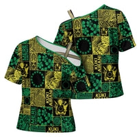 Cook Islands Mere Kiritimiti Cross Shoulder Shirt Pacific Patchwork Xmas Vibes - Polynesian Pride