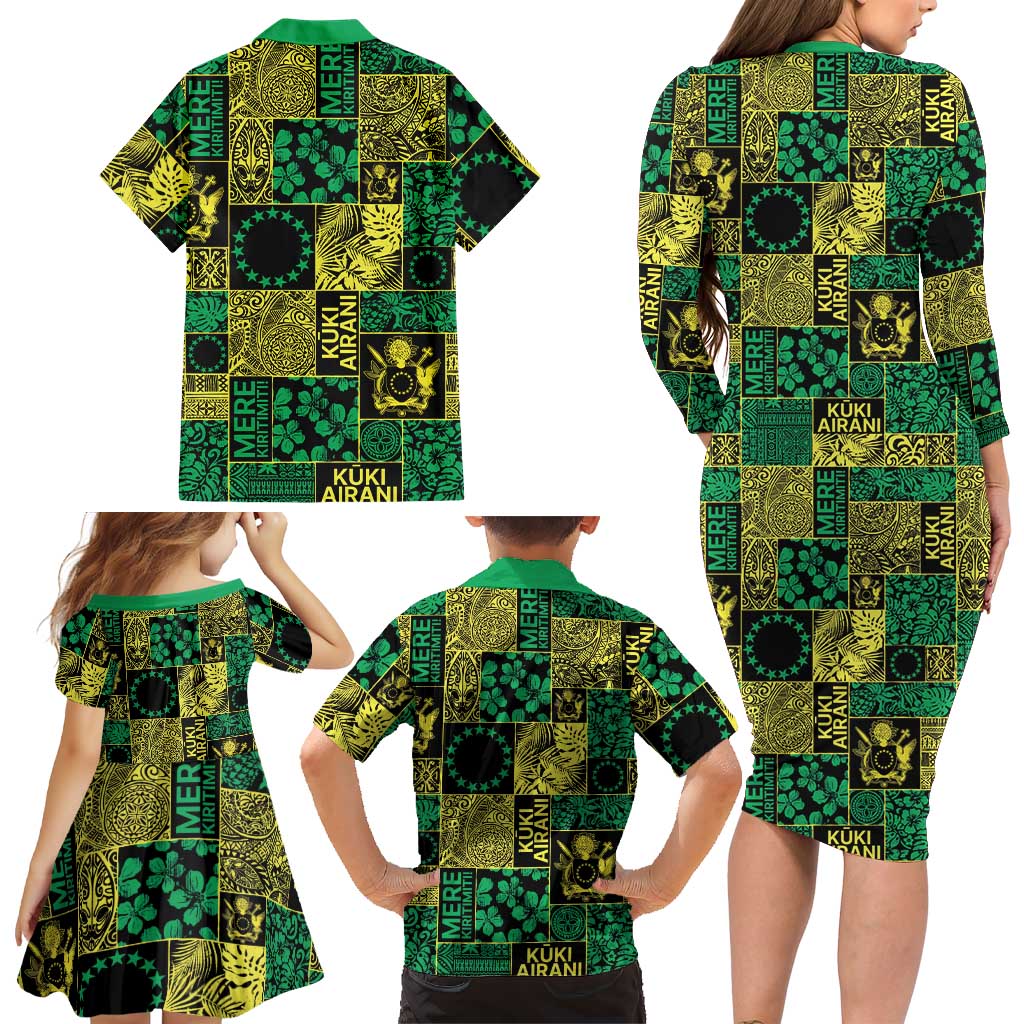 Cook Islands Mere Kiritimiti Family Matching Long Sleeve Bodycon Dress and Hawaiian Shirt Pacific Patchwork Xmas Vibes LT9 - Polynesian Pride